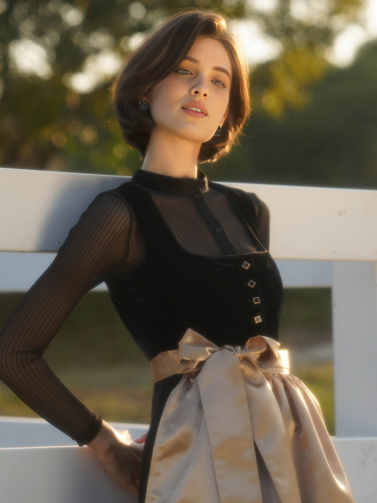 Dirndl in Schwarz mit floralen Details