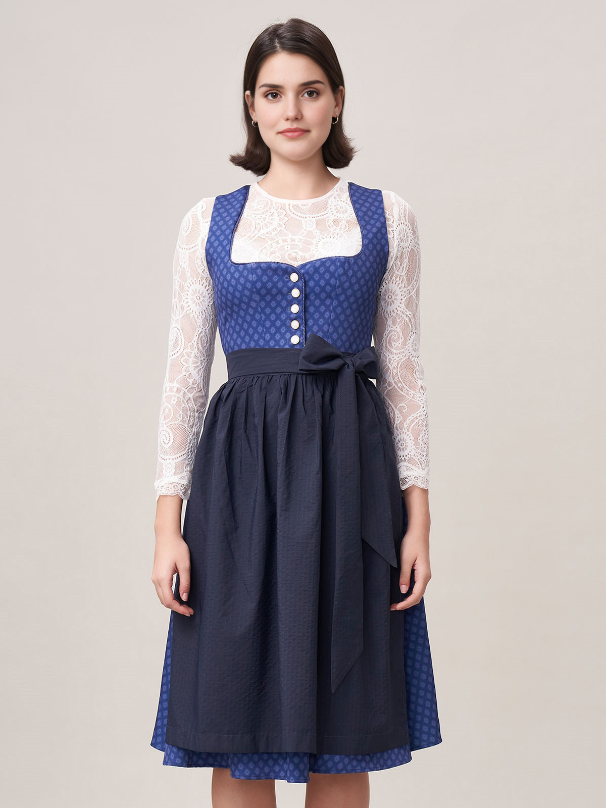 Elegantes blaues Dirndl mit traditioneller Schürze