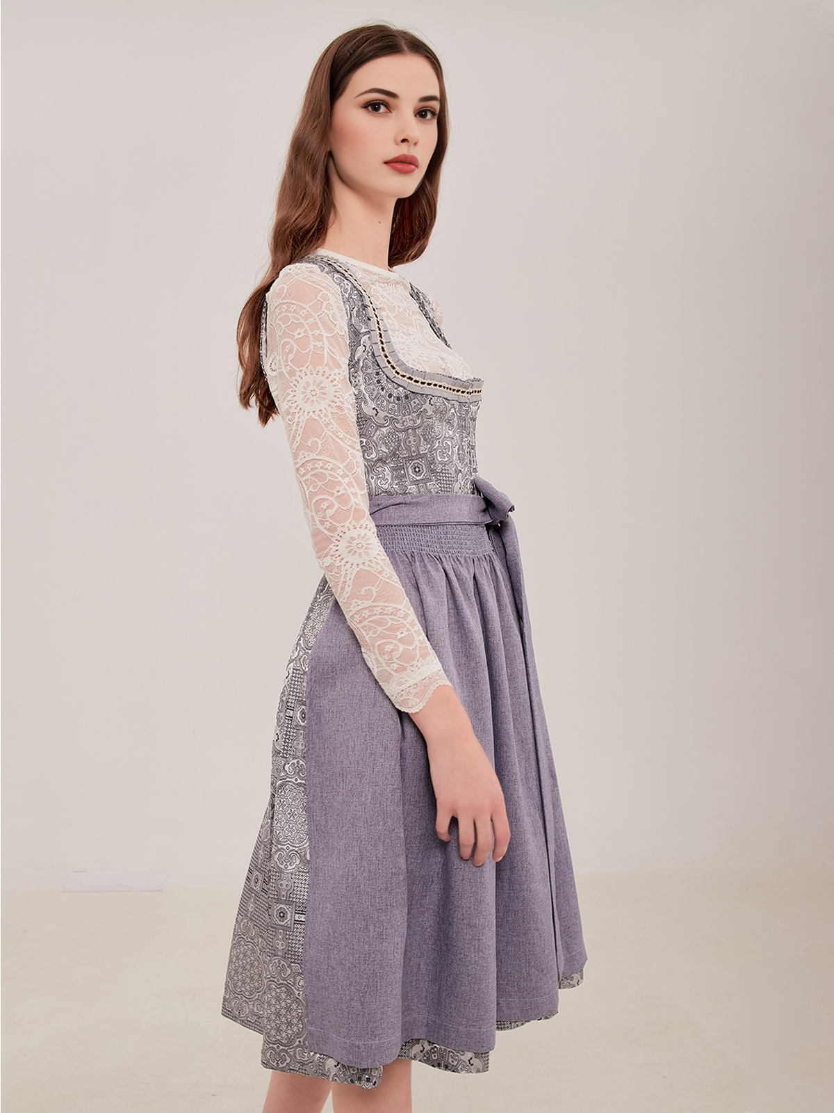 Dirndl Mini Blau in Grau