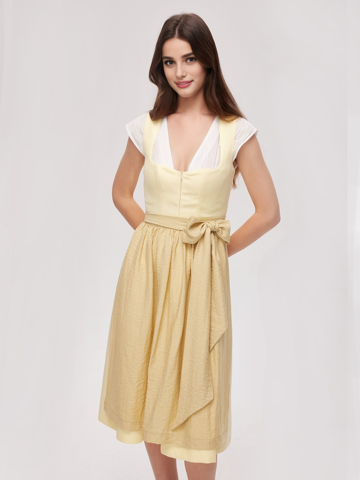 Dirndl beige braun mit gelber Bluse