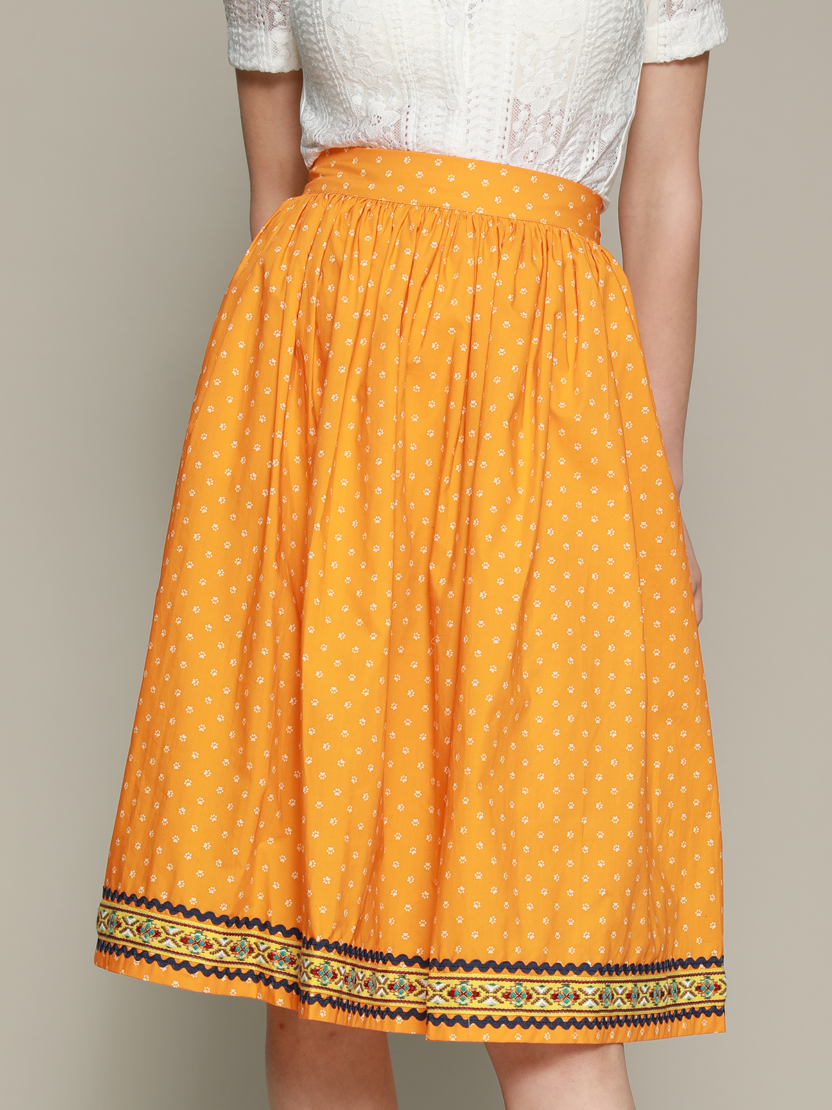 Dirndlbluse Langarm Baumwolle in Gelb